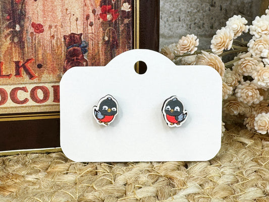 Robin Stud Wooden Earrings