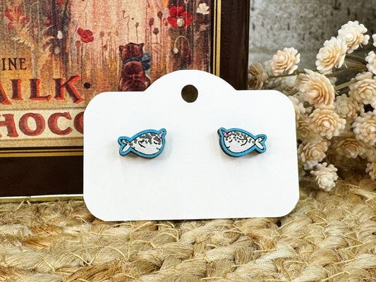 Narwhal Wooden Stud Earrings