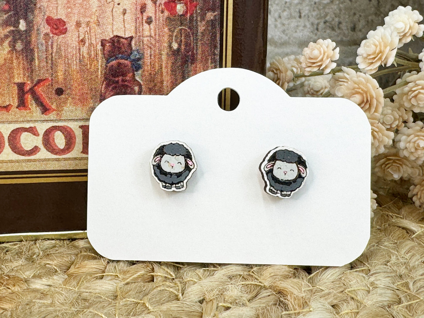 Sheep Wooden Stud Earrings