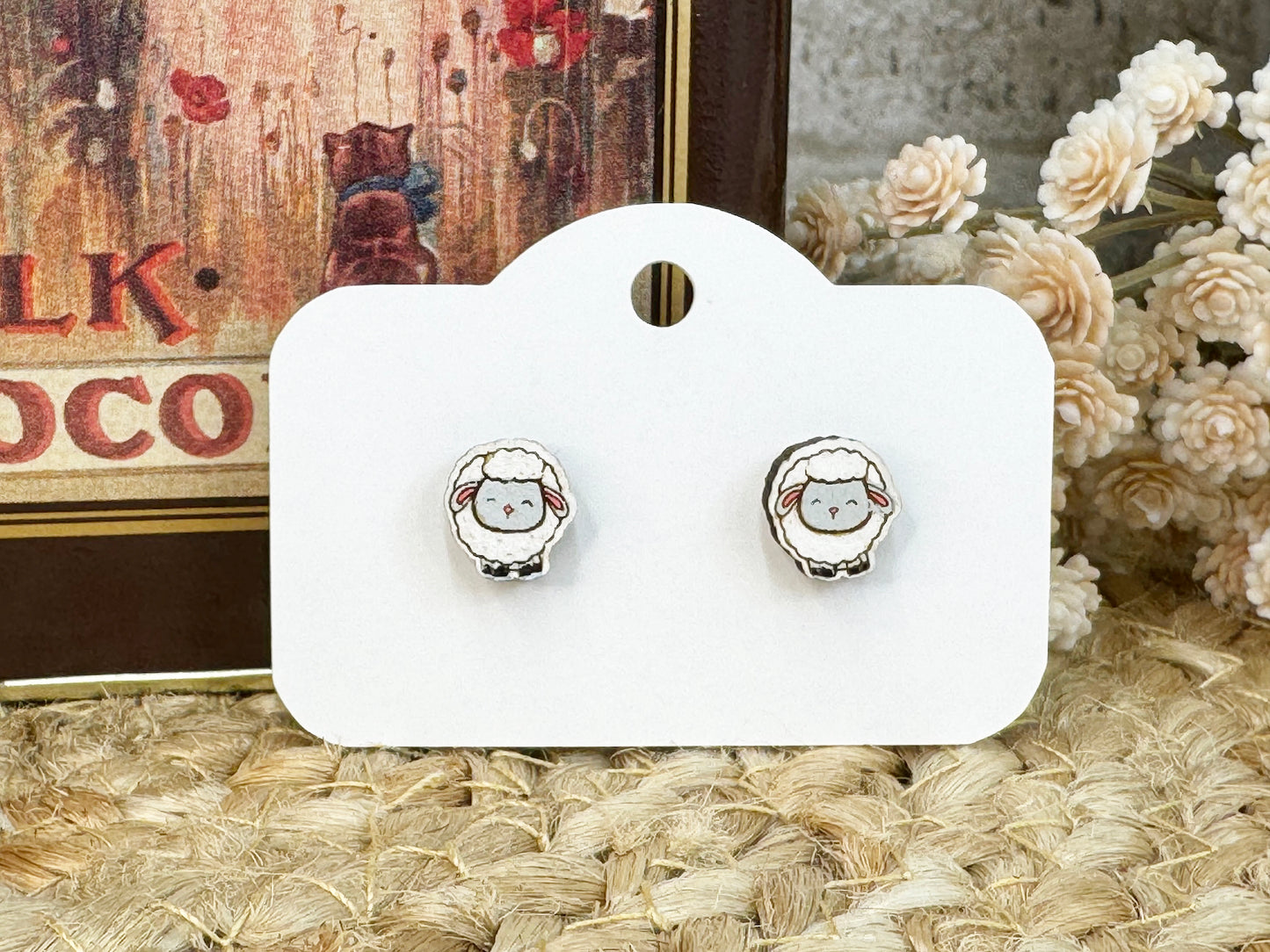 Sheep Wooden Stud Earrings