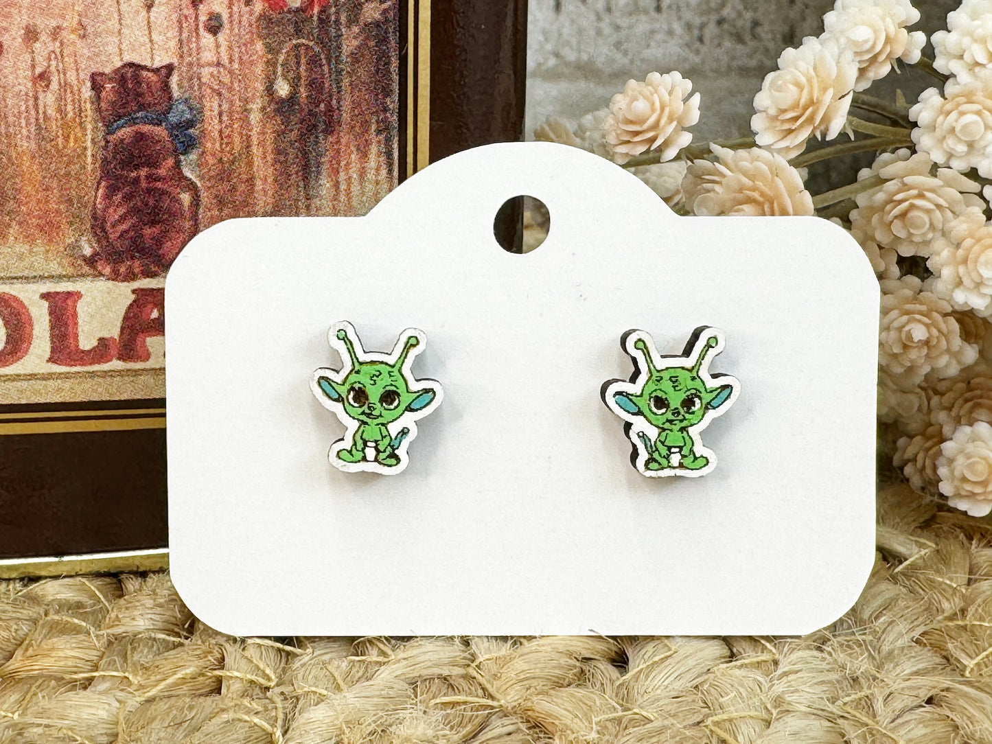 Baby Alien Stud Wooden Earrings