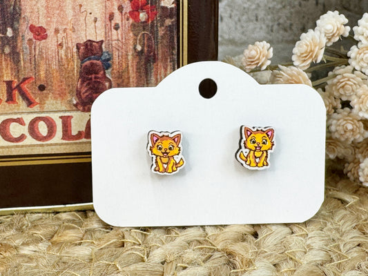 Kitten Wooden Stud Earrings