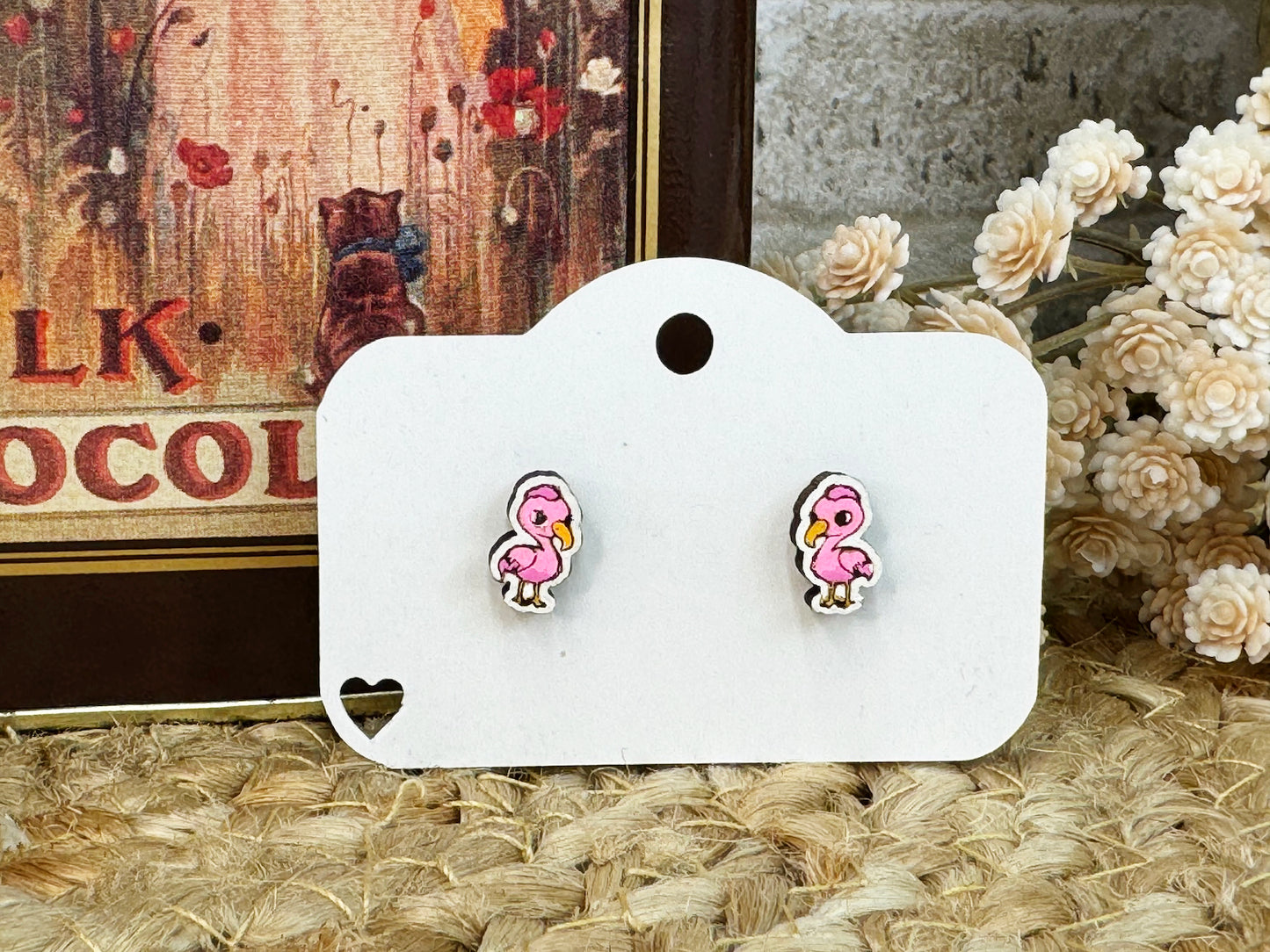 Flamingo Stud Wooden Earrings