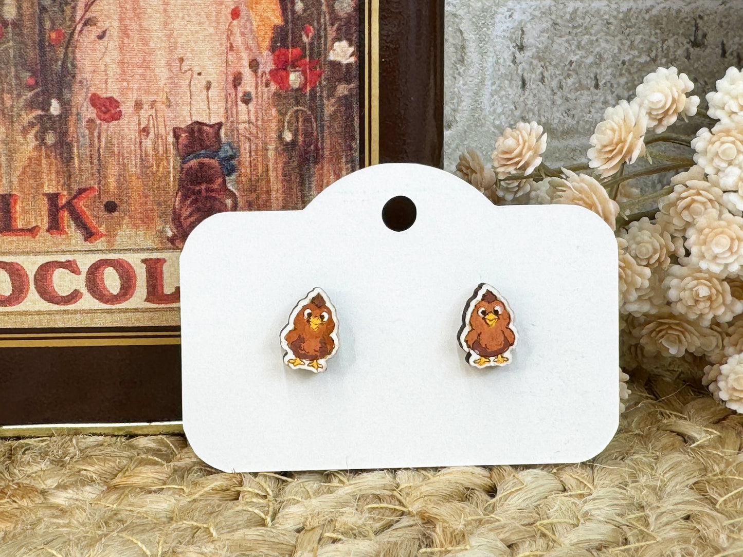 Chicken Wooden Stud Earrings