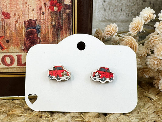 Old Pick-Up Truck Wooden Stud Earrings