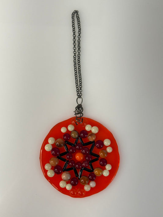 Rust Mandala Fused Glass Sun Catcher