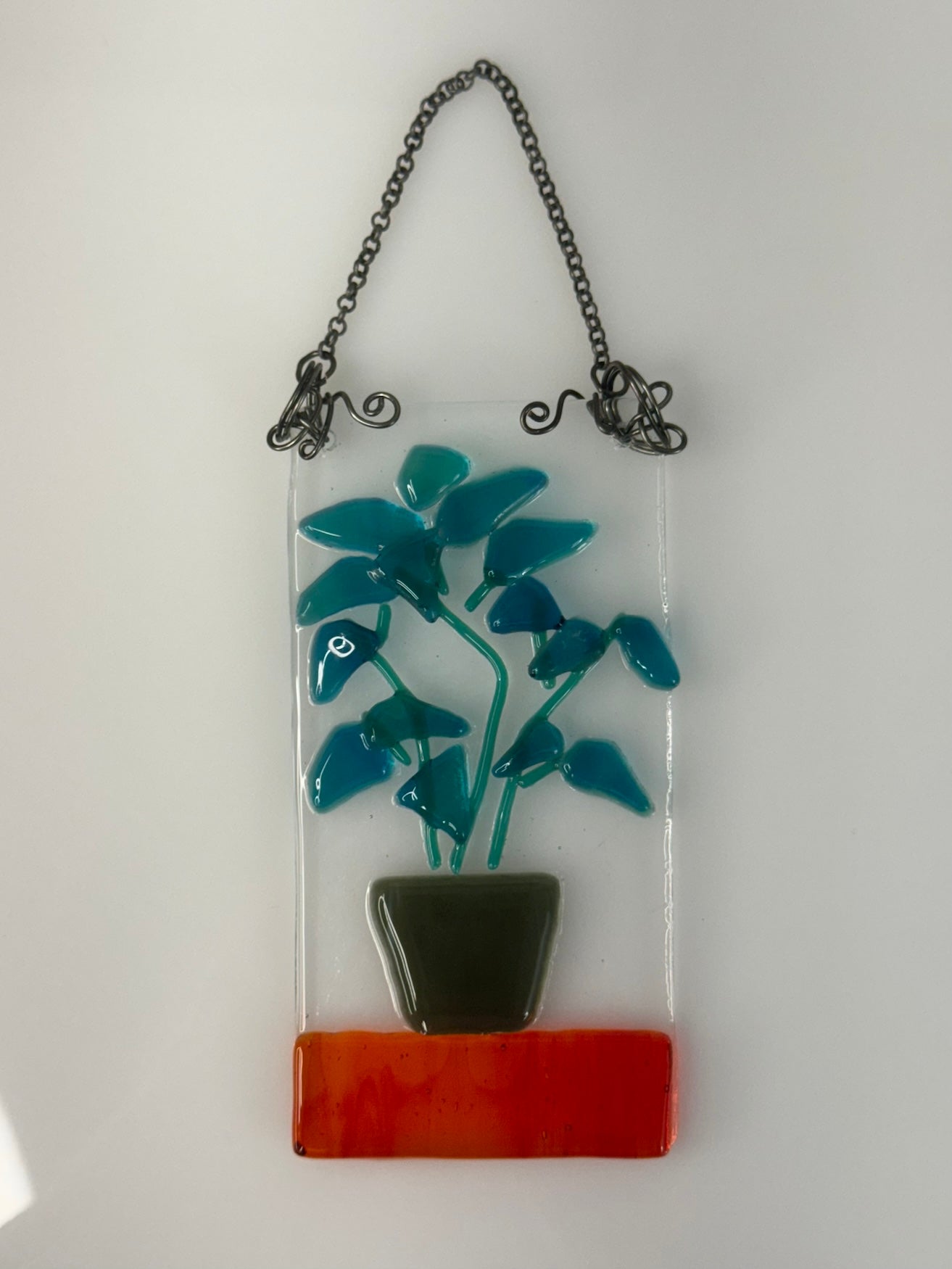 Leafy Plant Fused Glass Sun Catcher