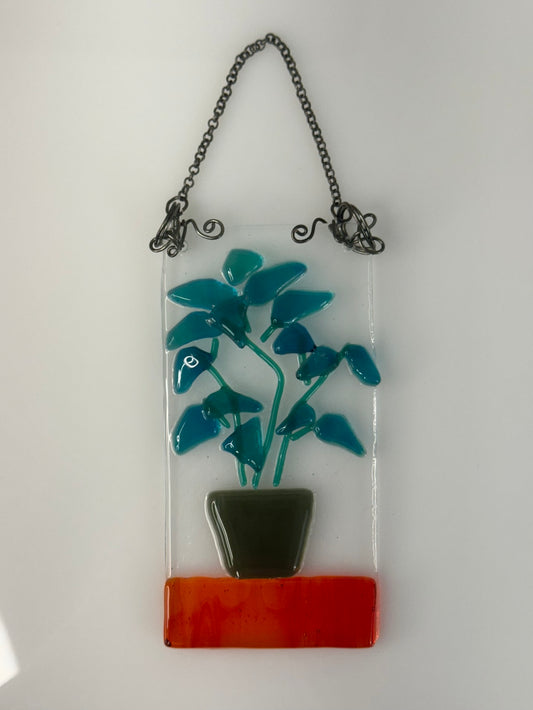 Leafy Plant Fused Glass Sun Catcher