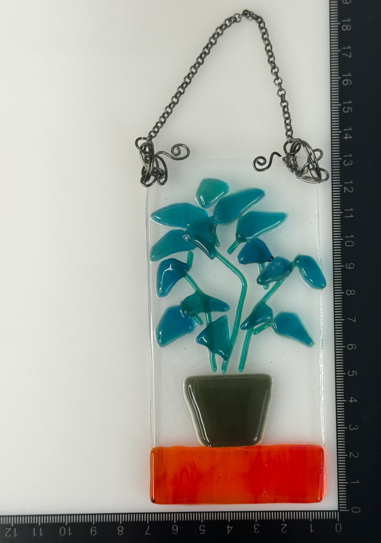 Leafy Plant Fused Glass Sun Catcher
