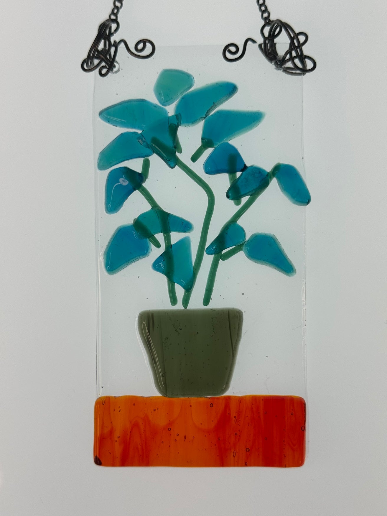 Leafy Plant Fused Glass Sun Catcher