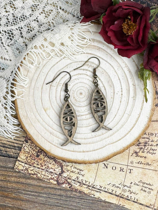 Ichtys Wooden Dangle Earrings