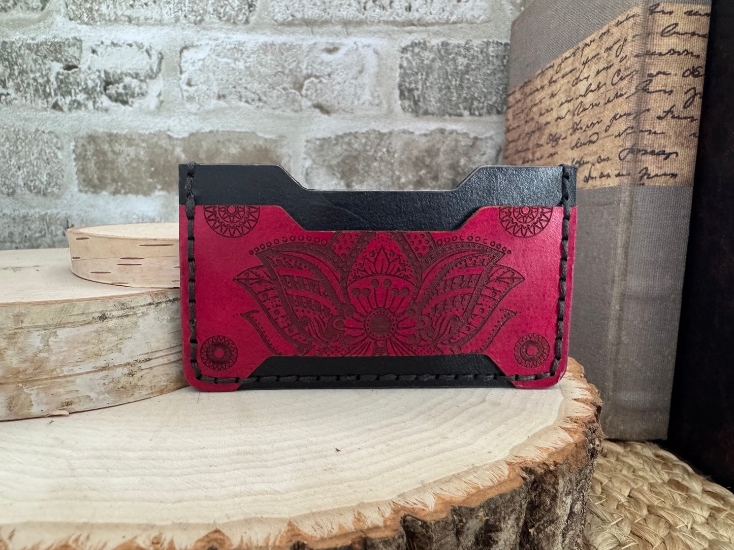 Handcrafted Minimalist Leather Wallet – Indian Floral Design