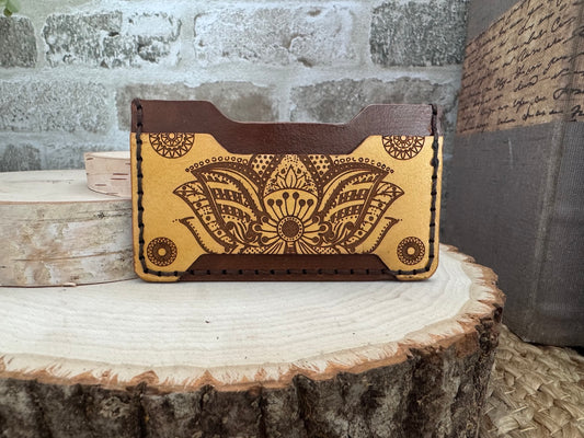 Handcrafted Minimalist Leather Wallet – Indian Floral Design