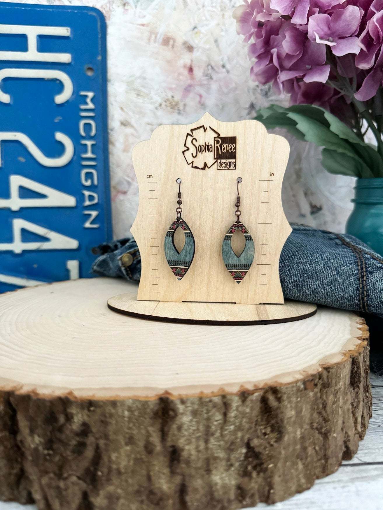 Indian Pointed Teardrop Wooden Earrings