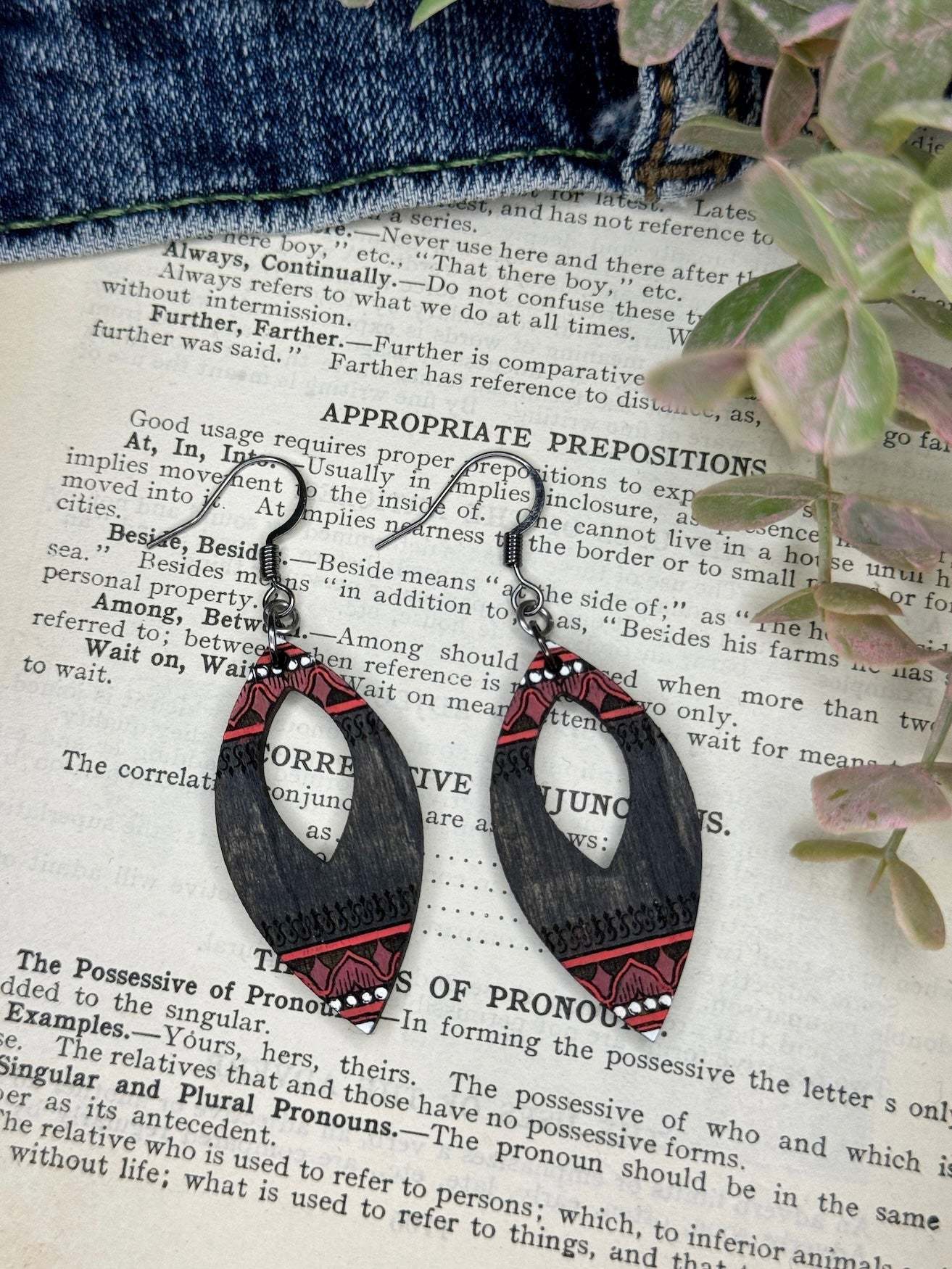 Indian Pointed Teardrop Wooden Earrings