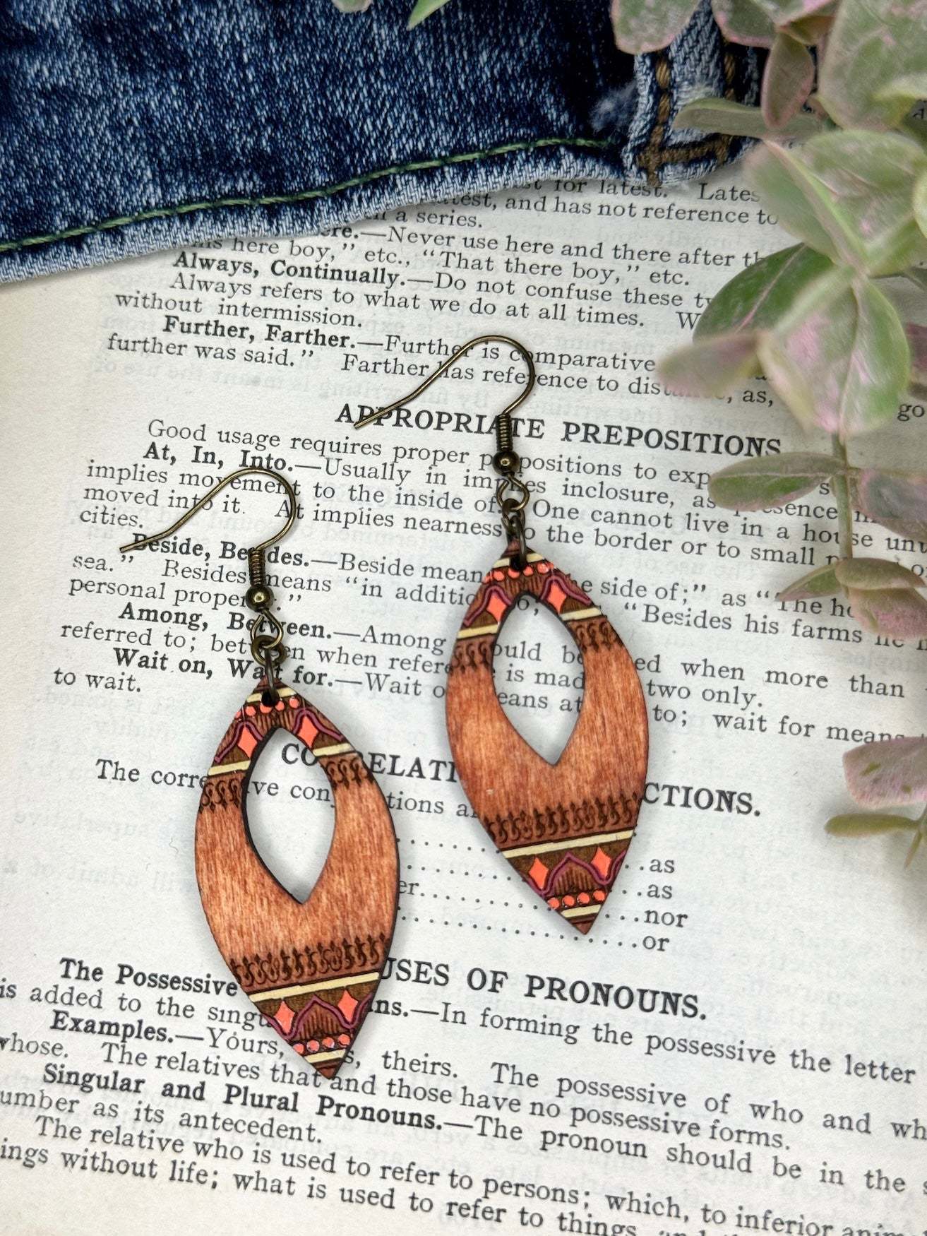 Indian Pointed Teardrop Wooden Earrings