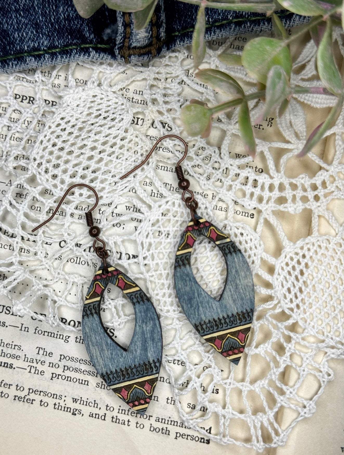 Indian Pointed Teardrop Wooden Earrings