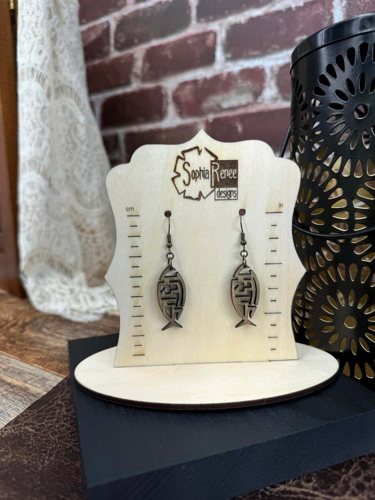 Jesus Ichtys Wooden Dangle Earrings