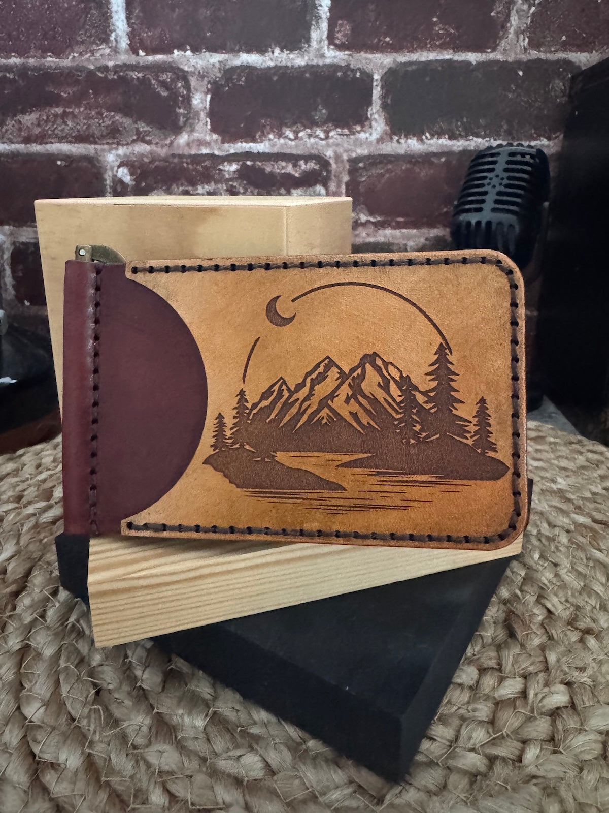 Landscape Leather Wallet with Money Clip