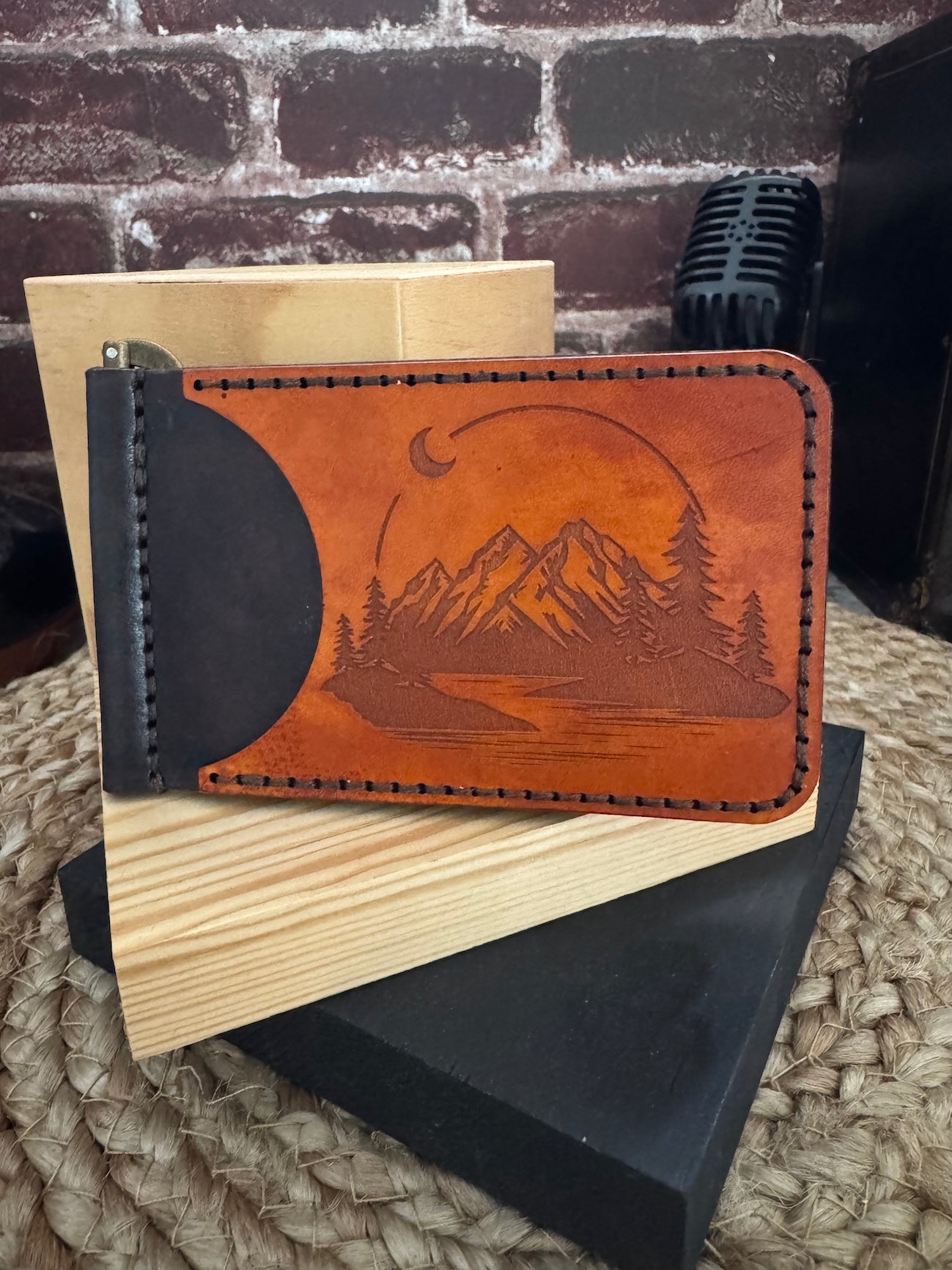 Landscape Leather Wallet with Money Clip