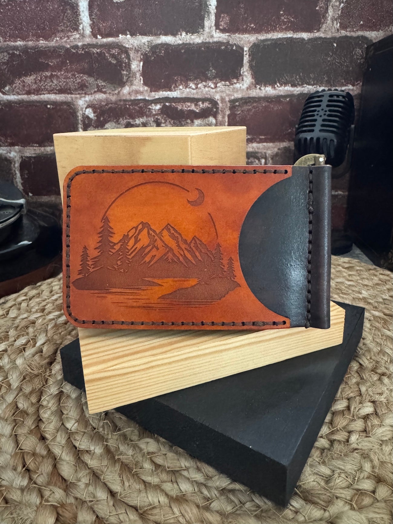 Landscape Leather Wallet with Money Clip