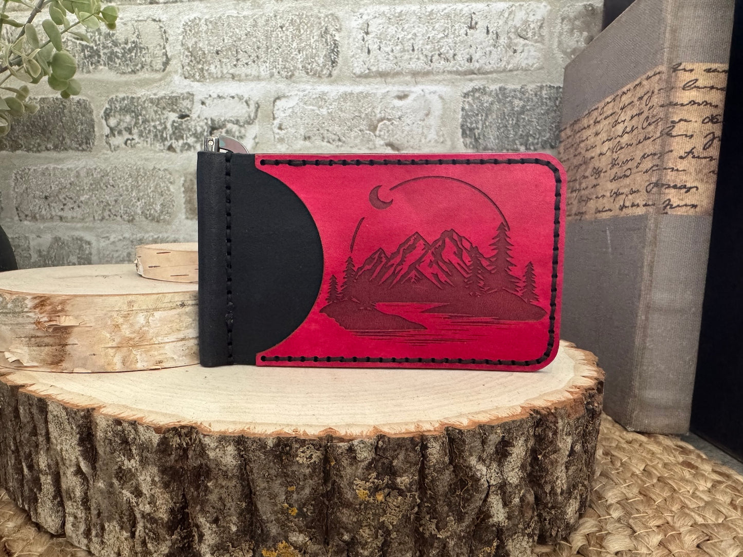 Landscape Leather Wallet with Money Clip