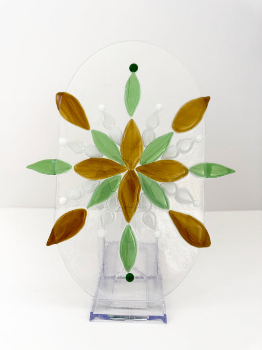 Large Abstract Botanical Suncatcher in Citrus, Amber, and Windy White