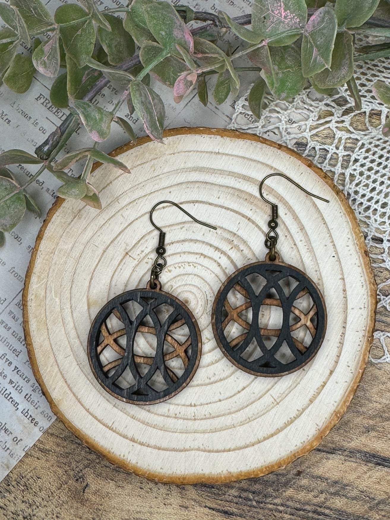 Layered Circular Modernist Wooden Earrings