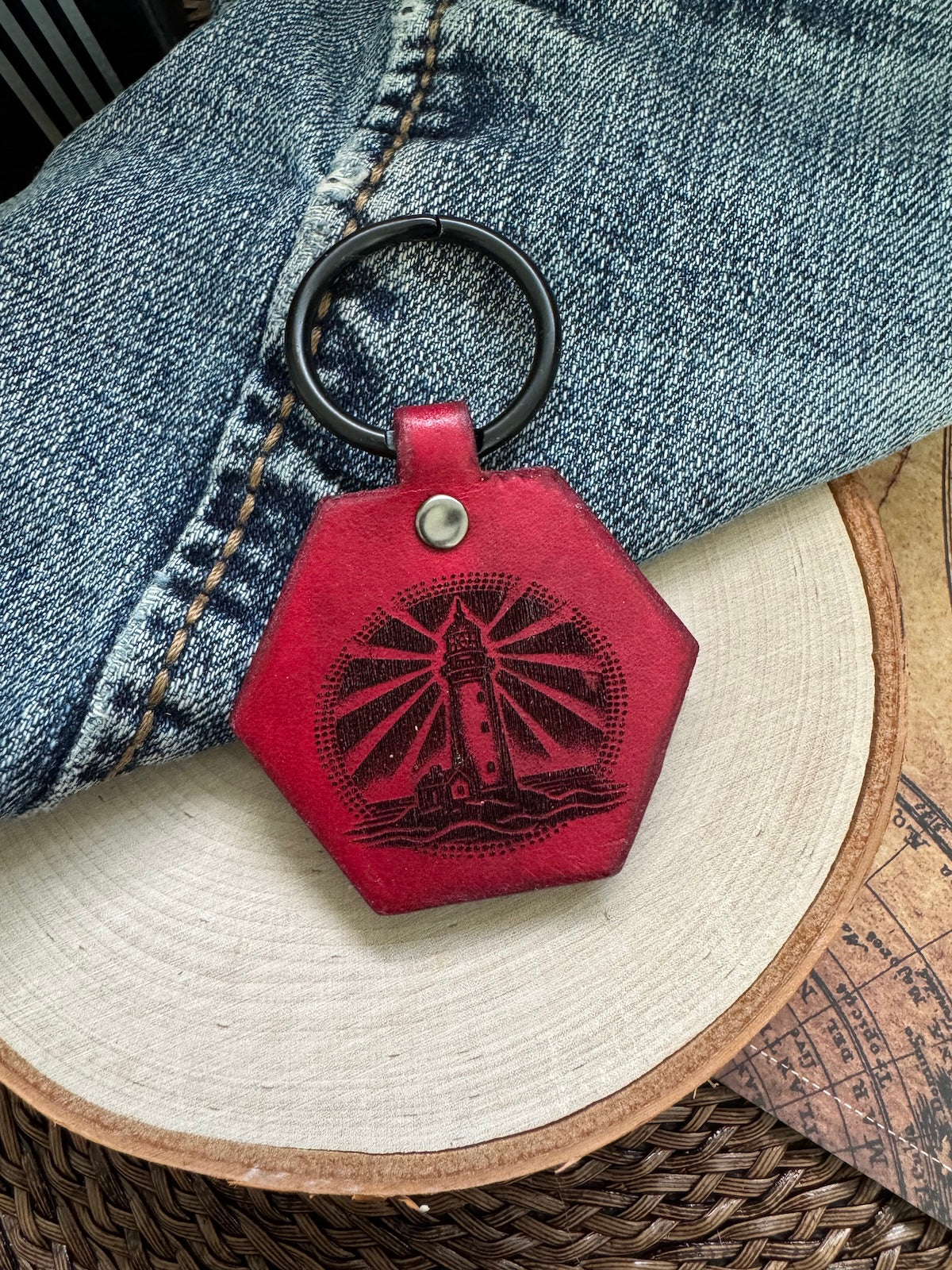 Lighthouse Leather Keychain