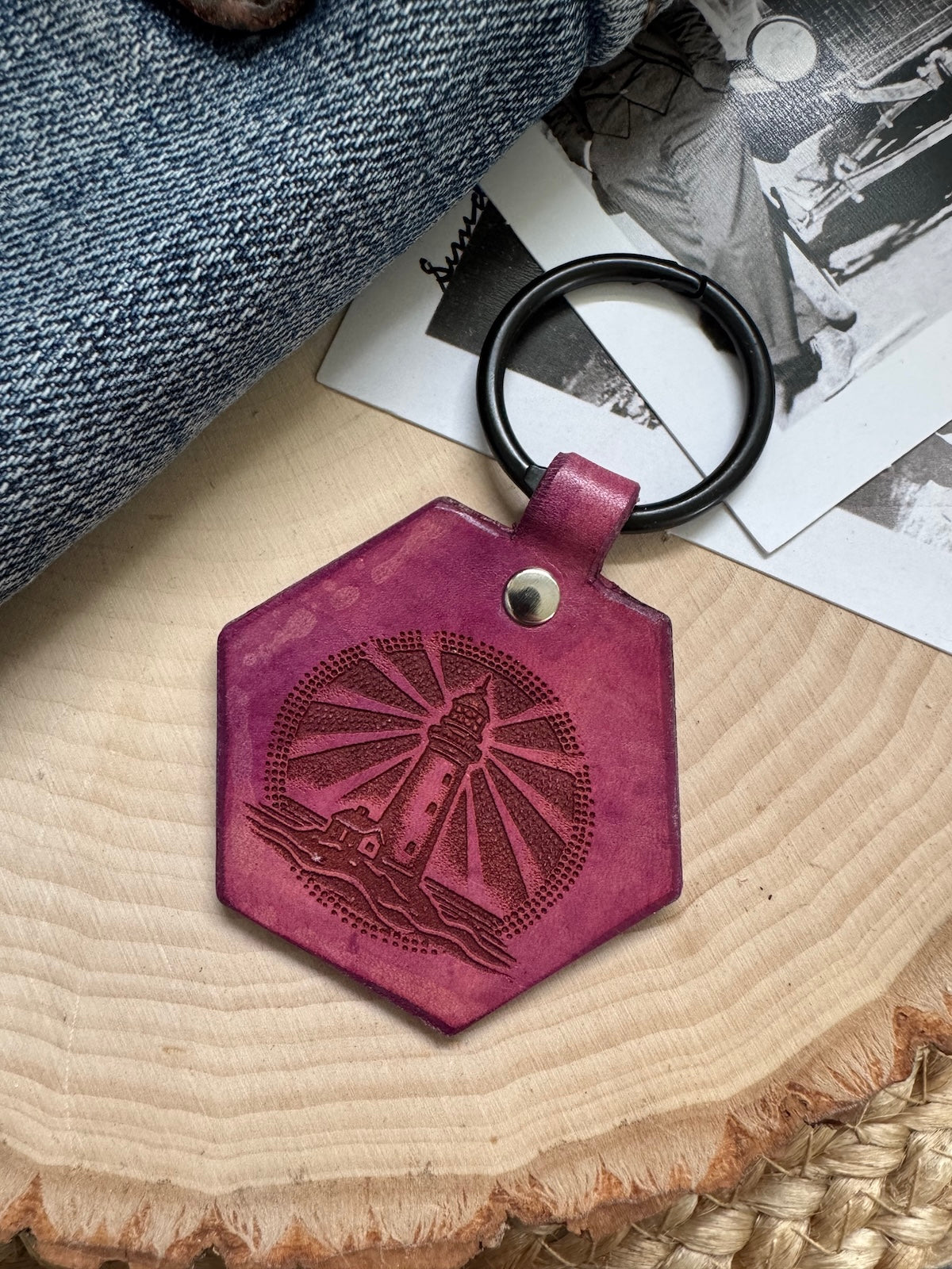 Lighthouse Leather Keychain