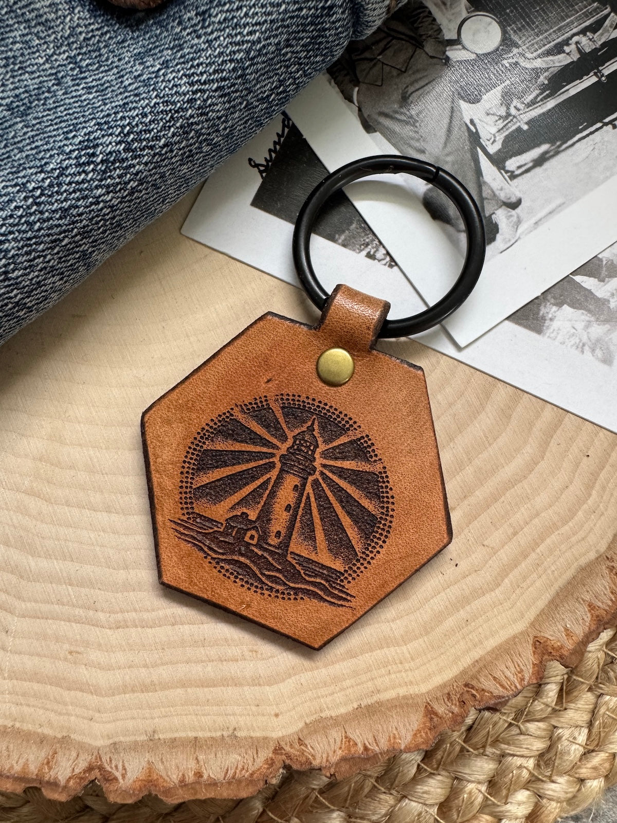 Lighthouse Leather Keychain