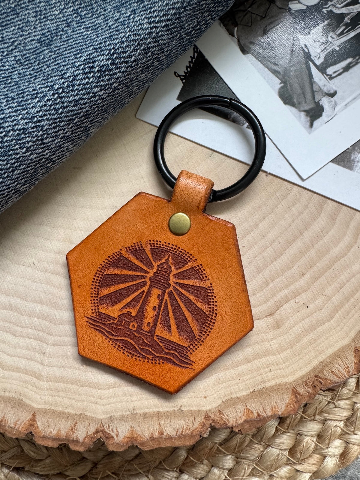 Lighthouse Leather Keychain