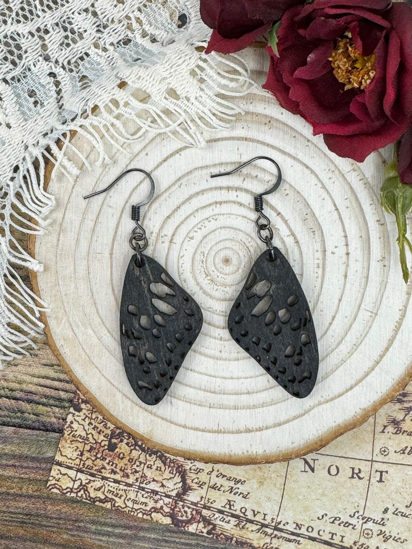 Lime Butterfly Wing Wooden Earrings