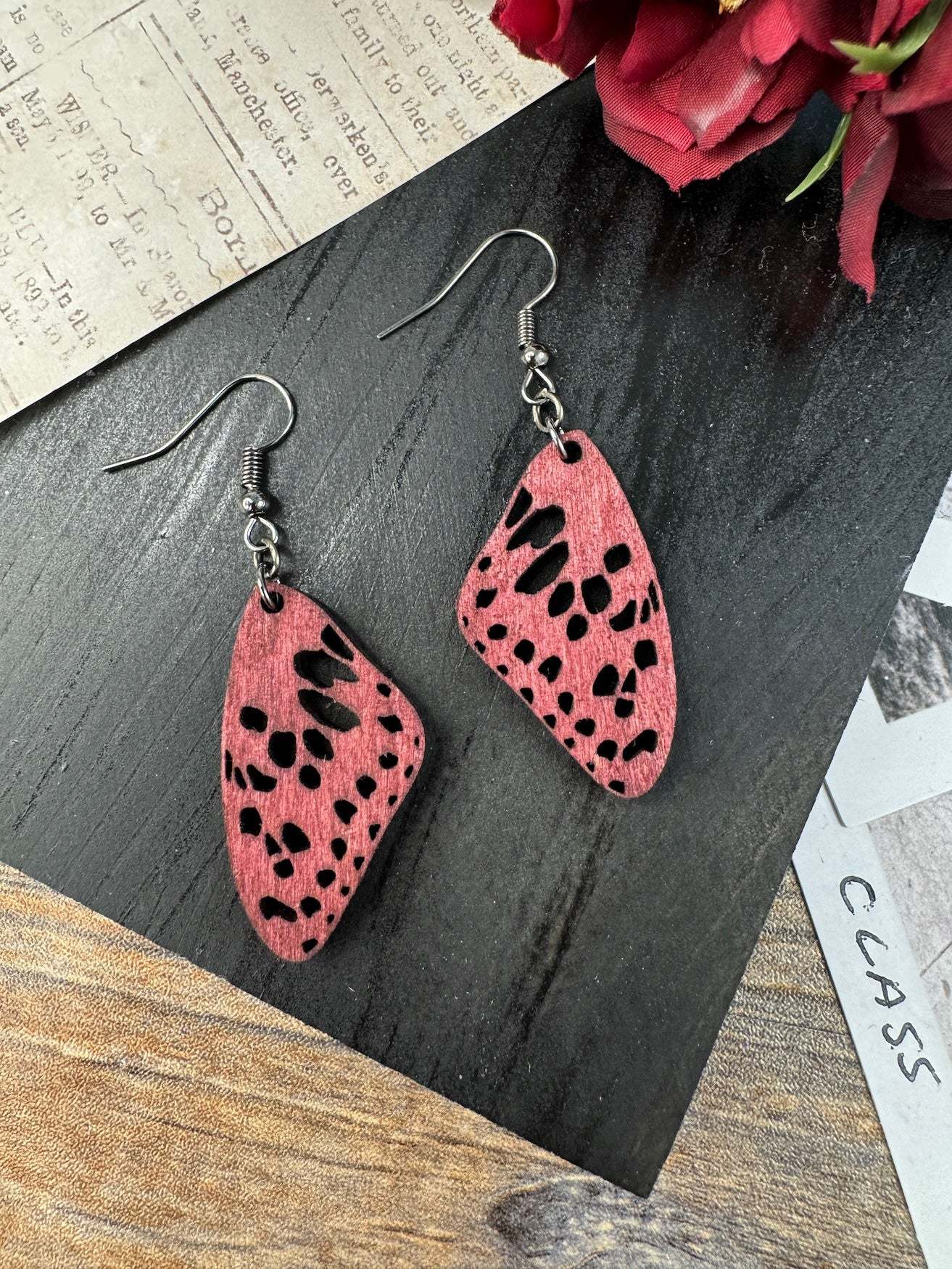 Lime Butterfly Wing Wooden Earrings