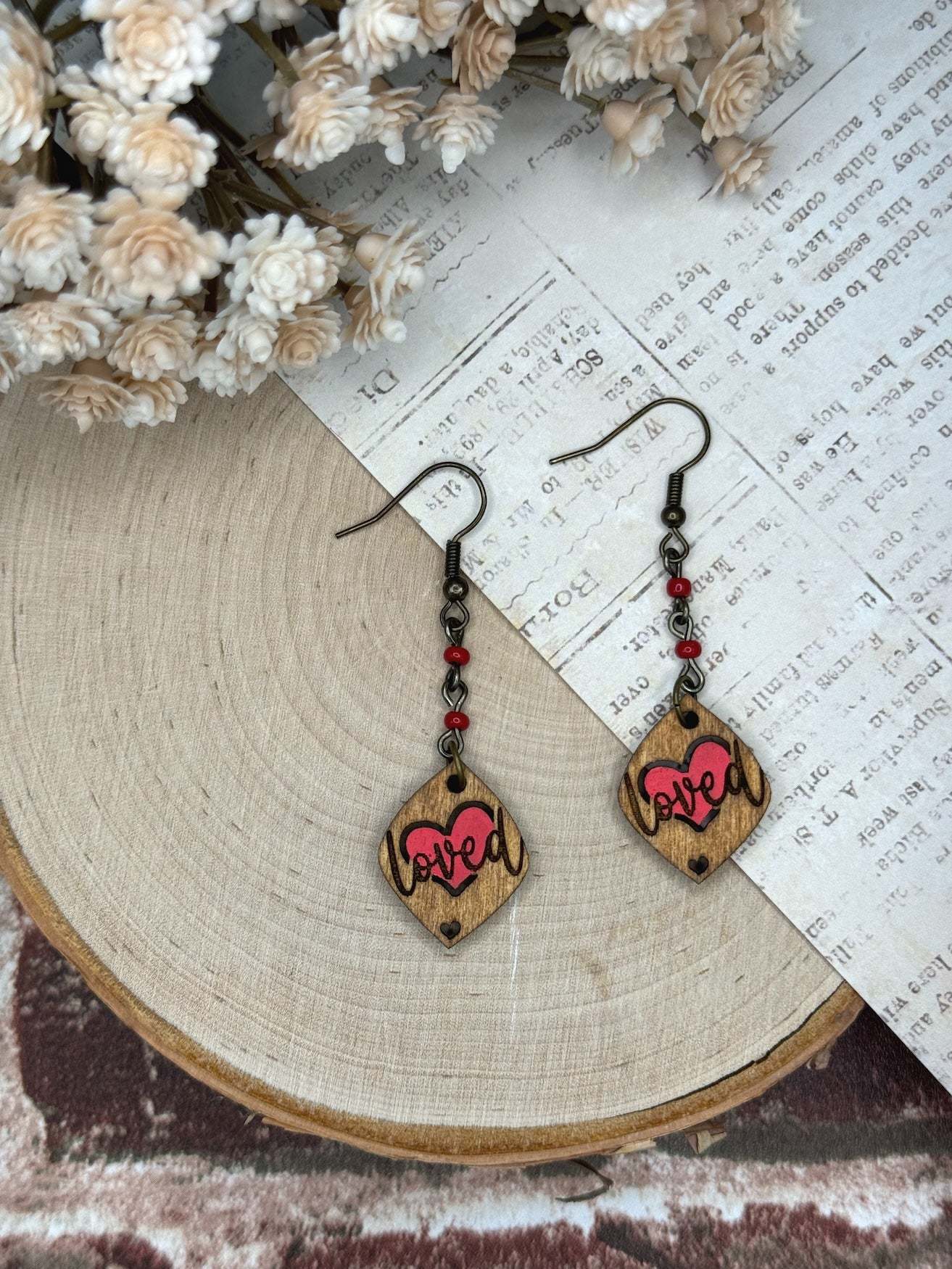 Dangle Earrings | Loved Dangle Earrings | Sophia Renee Designs | Wood