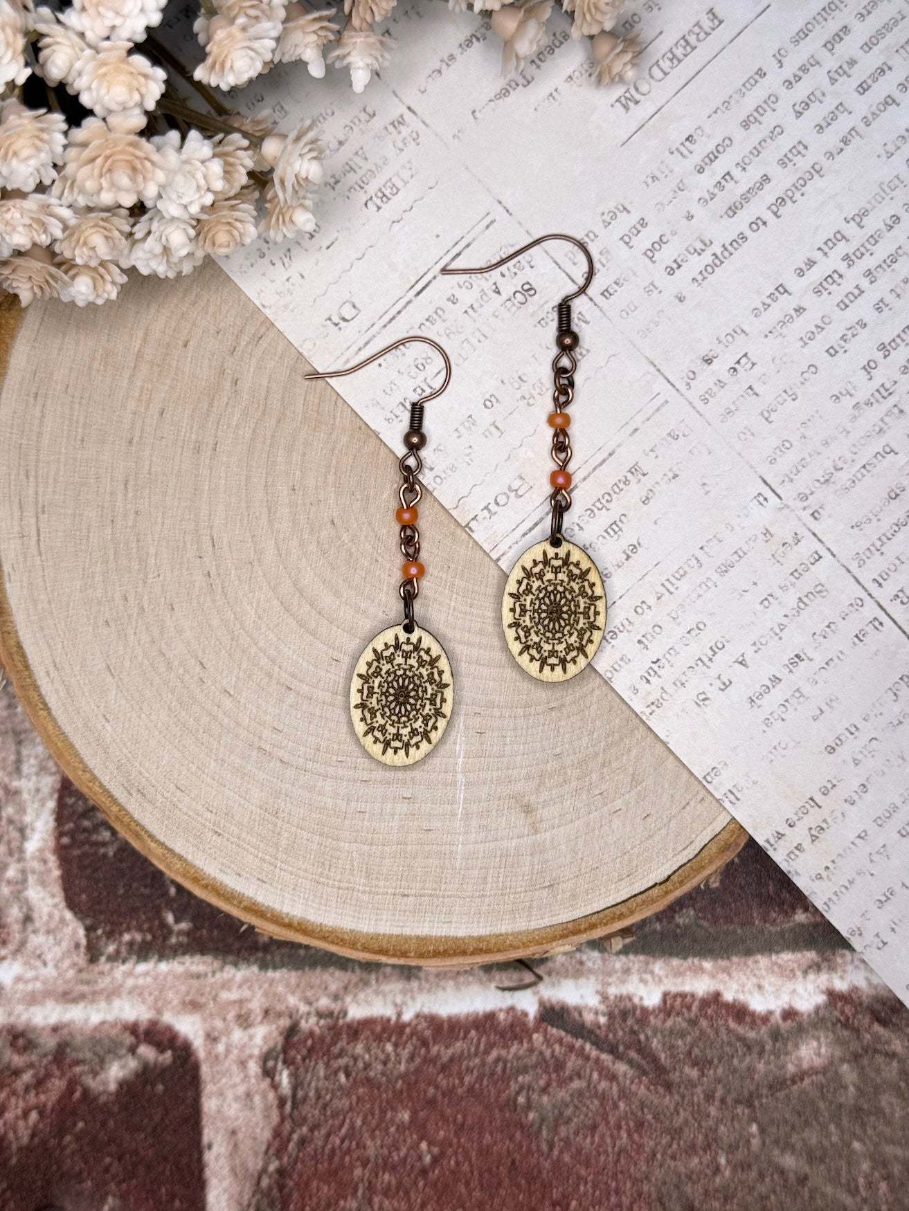 Mini-Oval Mandala Plus Wooden Earrings