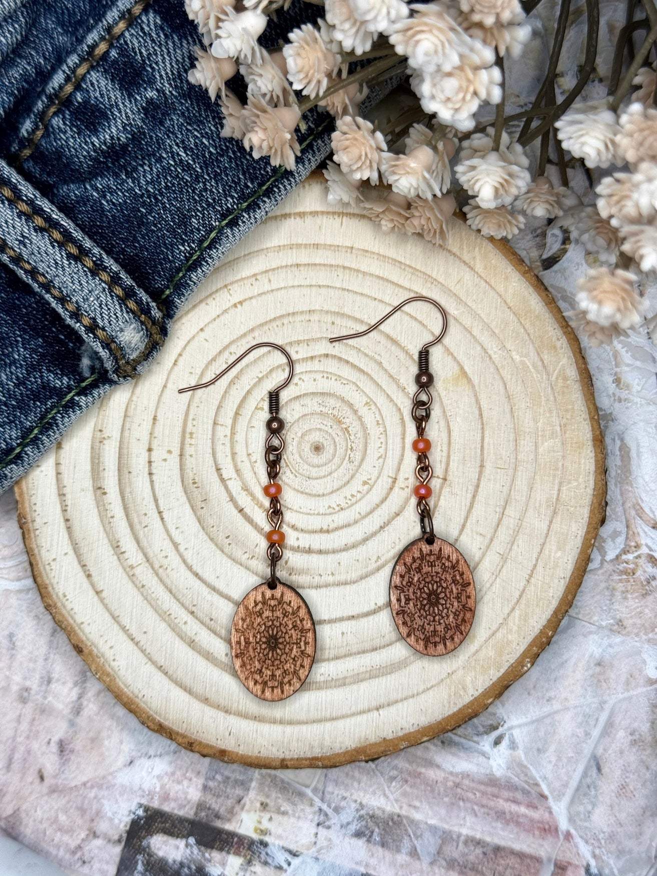 Wooden Earrings| Mini-Oval Mandala Plus Earrings