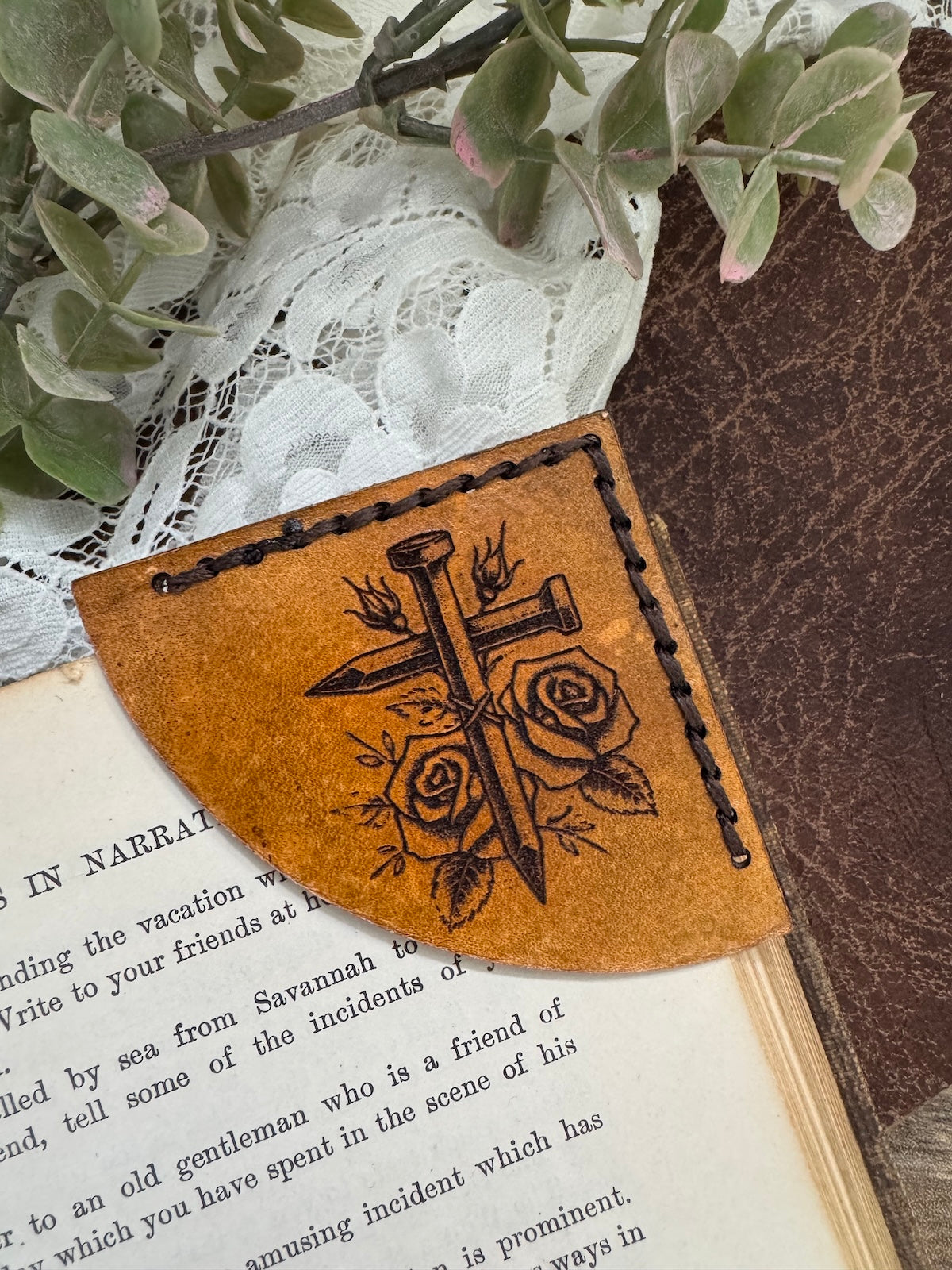 Nail Cross Leather Bookmark