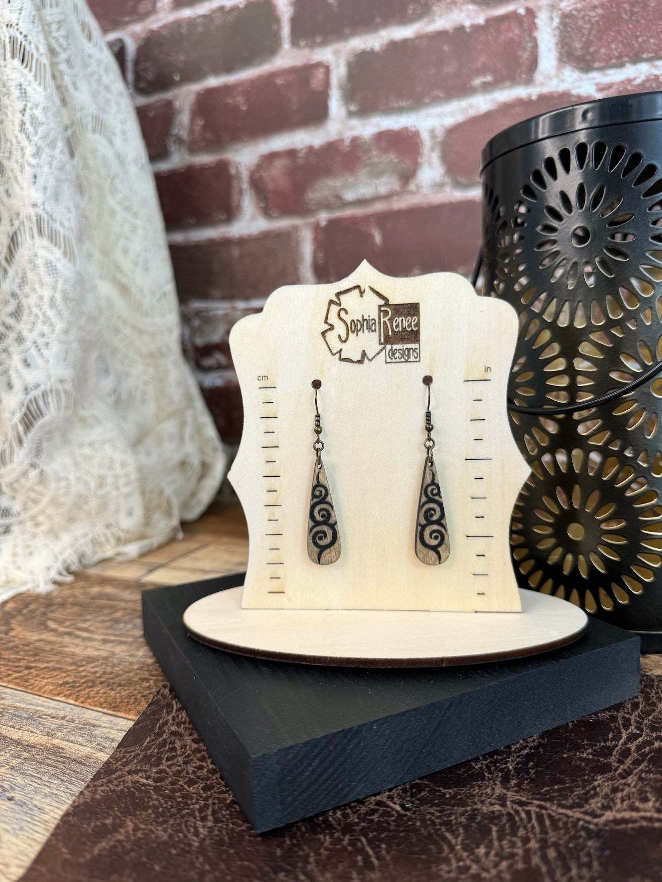 Narrow Teardrop Tribal Tattoo Wooden Earrings