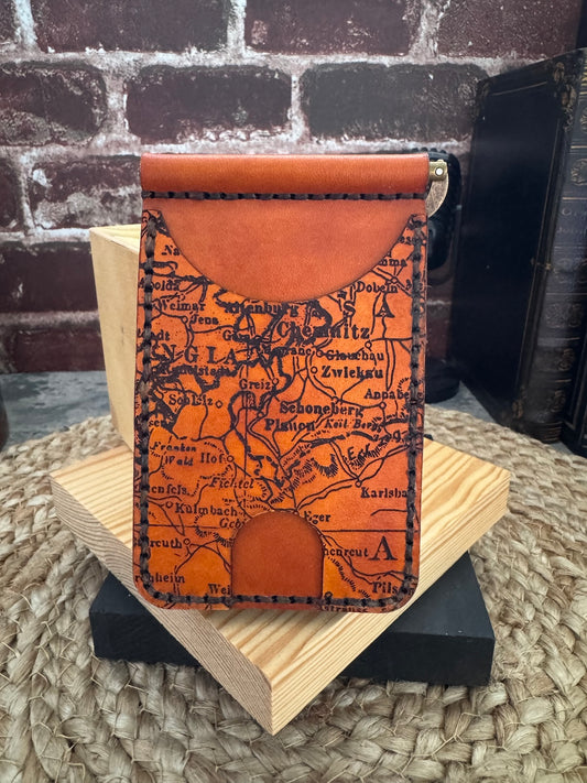 Old Map Leather Wallet with Money Clip