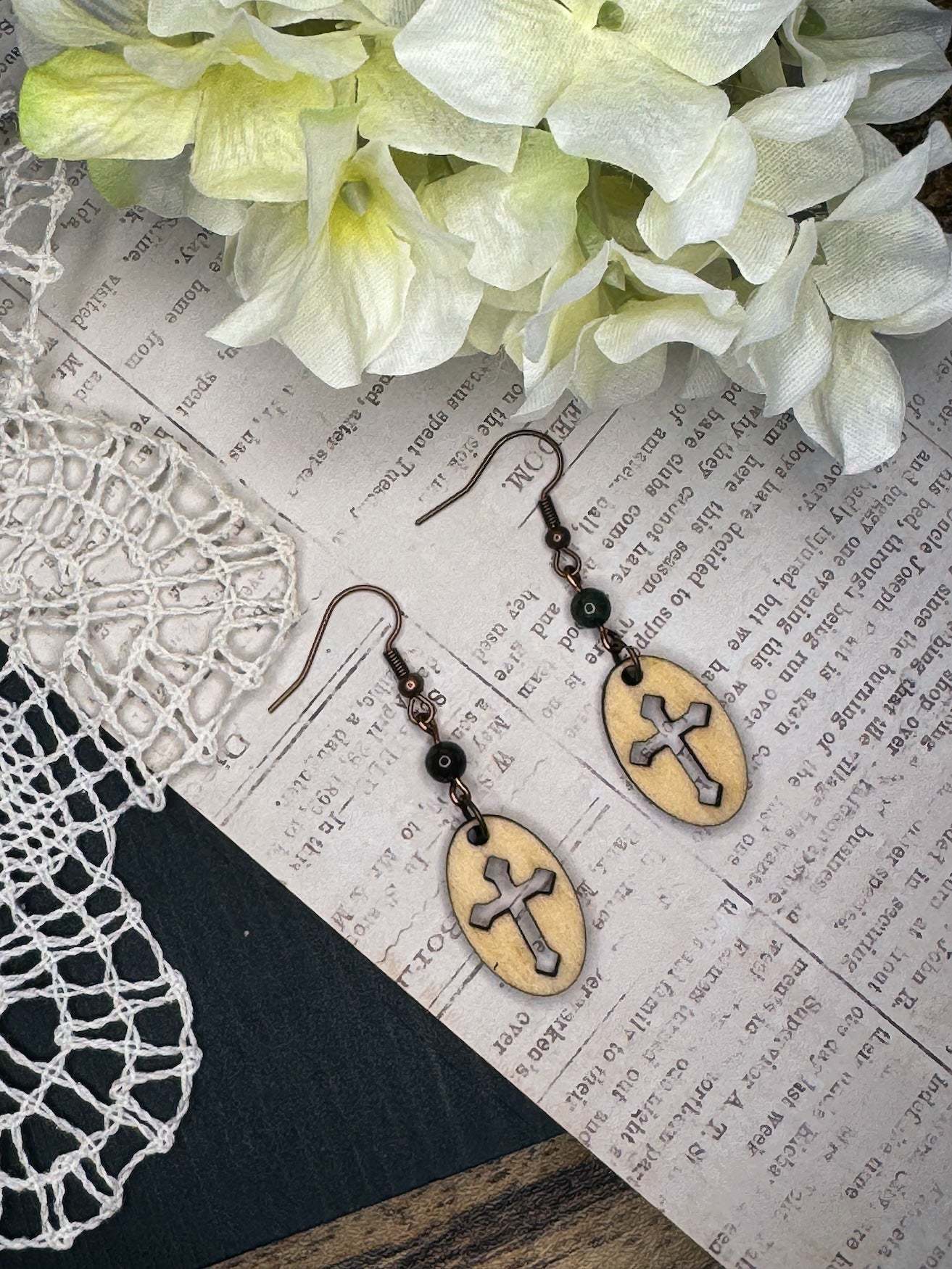 Wooden Earrings | Oval Cross Wooden Earrings | Sophia Renee Designs