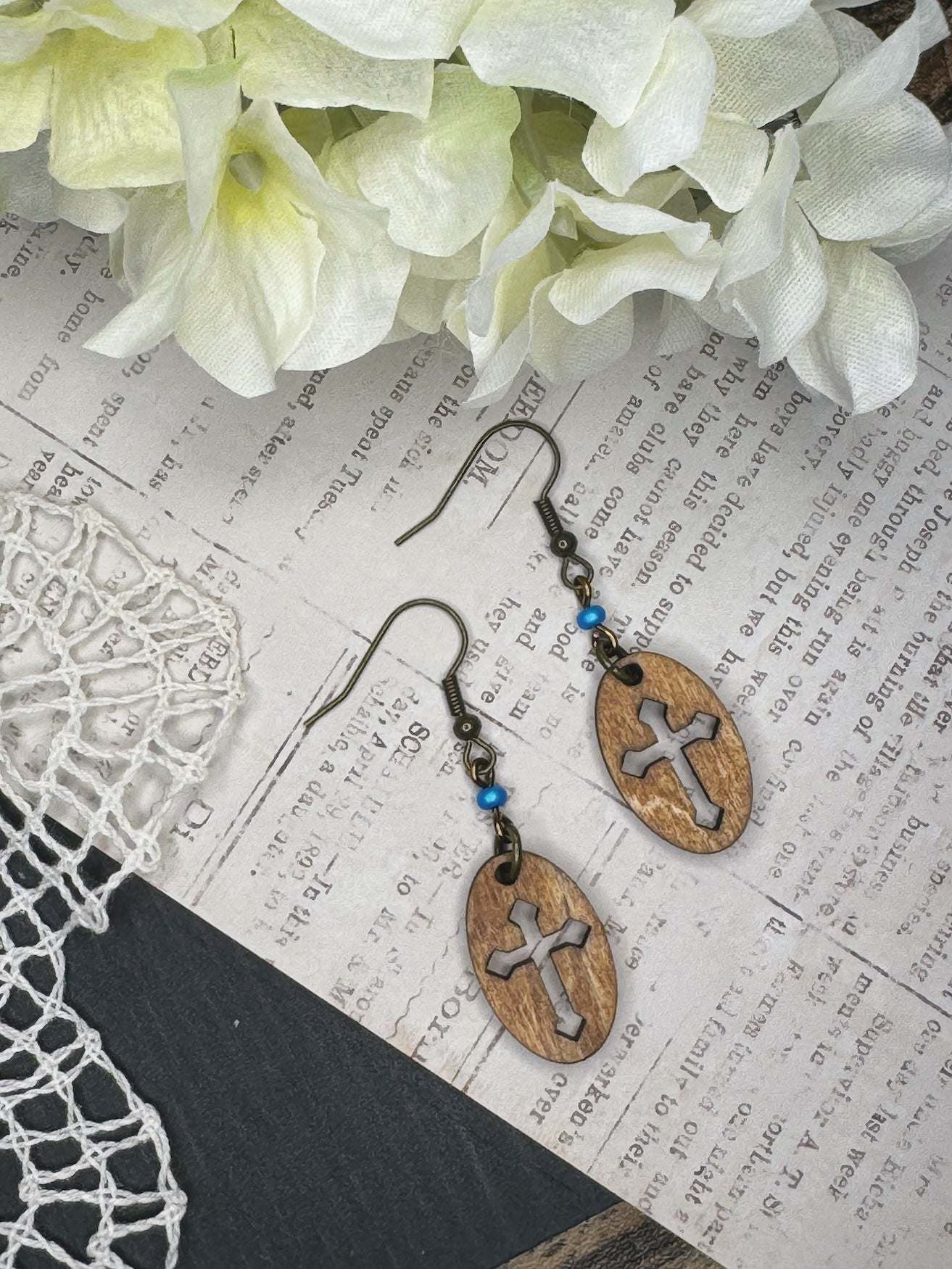 Wooden Earrings | Oval Cross Wooden Earrings | Sophia Renee Designs