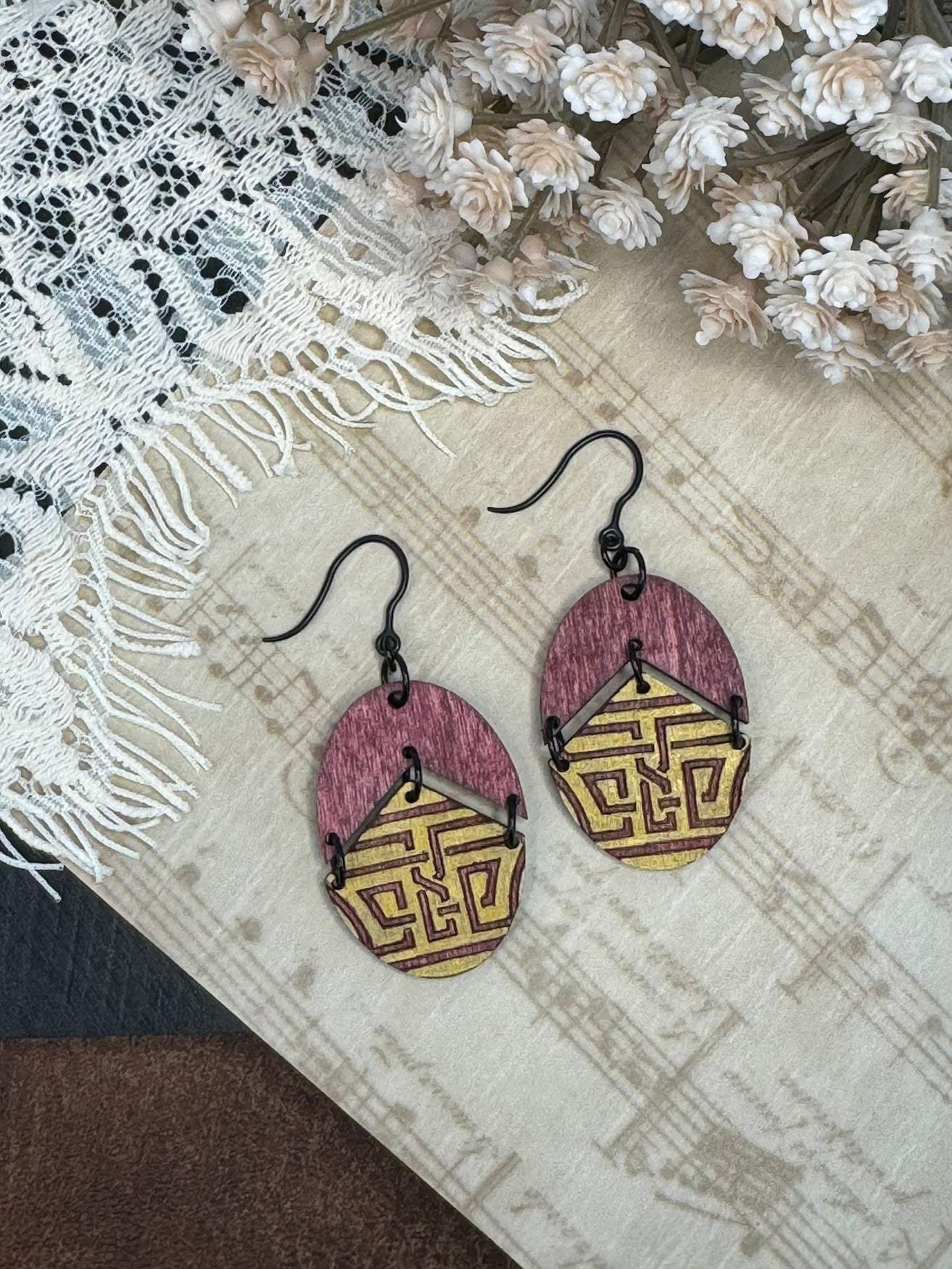 Oval Double Dangle Tribal Earrings