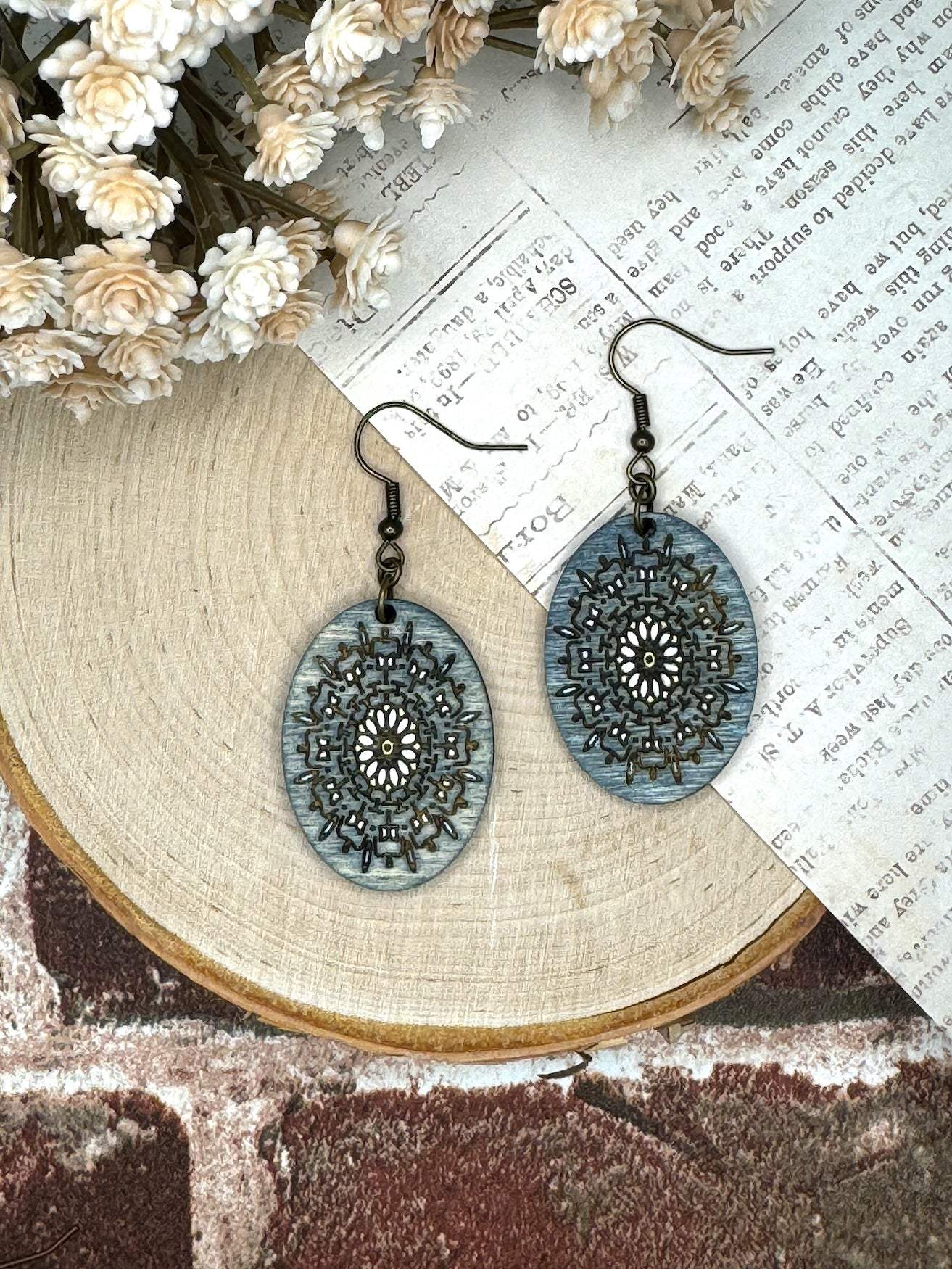 Wooden Earrings | Oval Mandala Wooden Earrings | Sophia Renee Designs