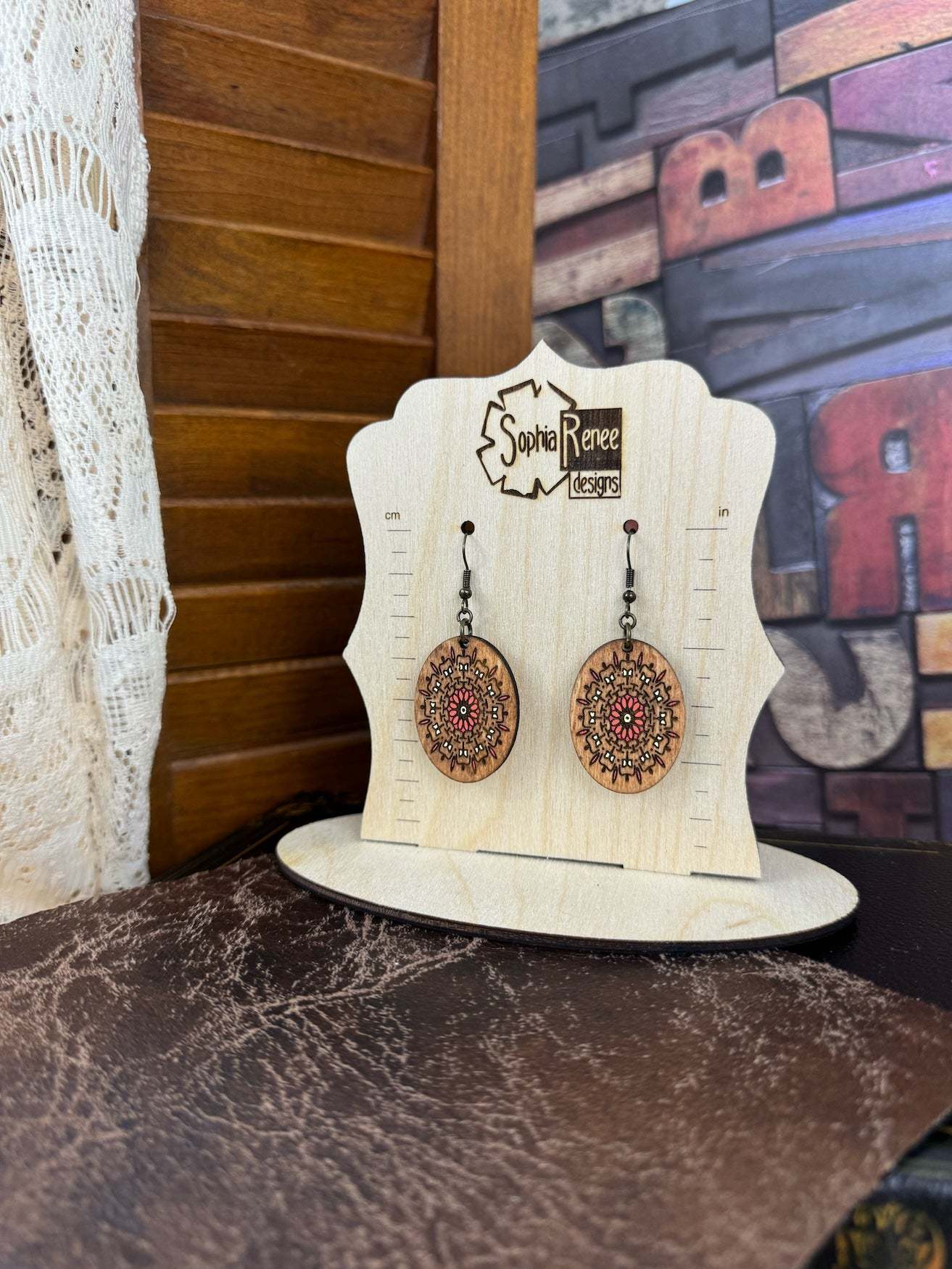 Wooden Earrings | Oval Mandala Wooden Earrings | Sophia Renee Designs