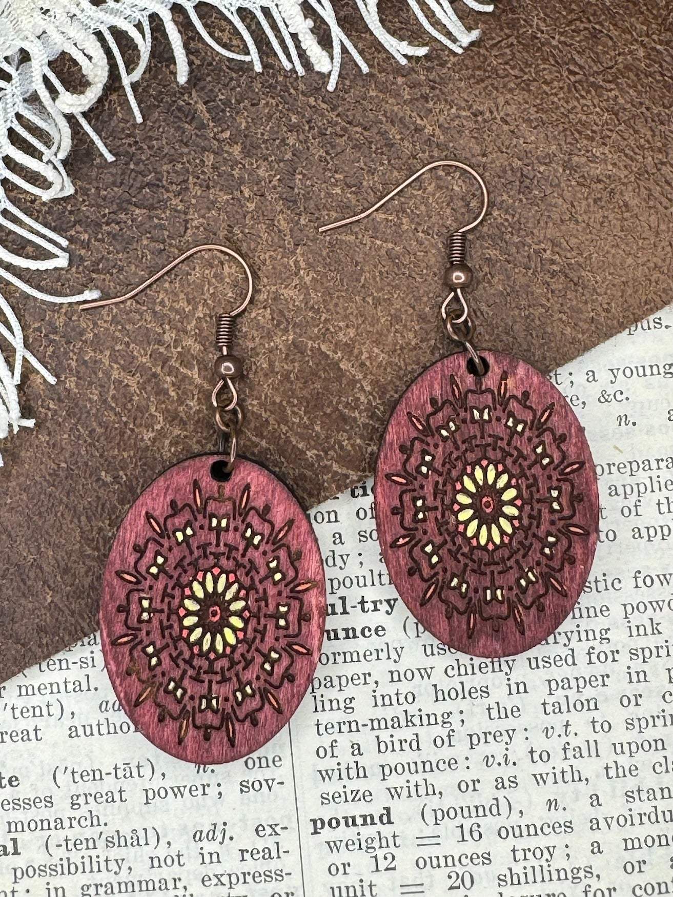 Wooden Earrings | Oval Mandala Wooden Earrings | Sophia Renee Designs