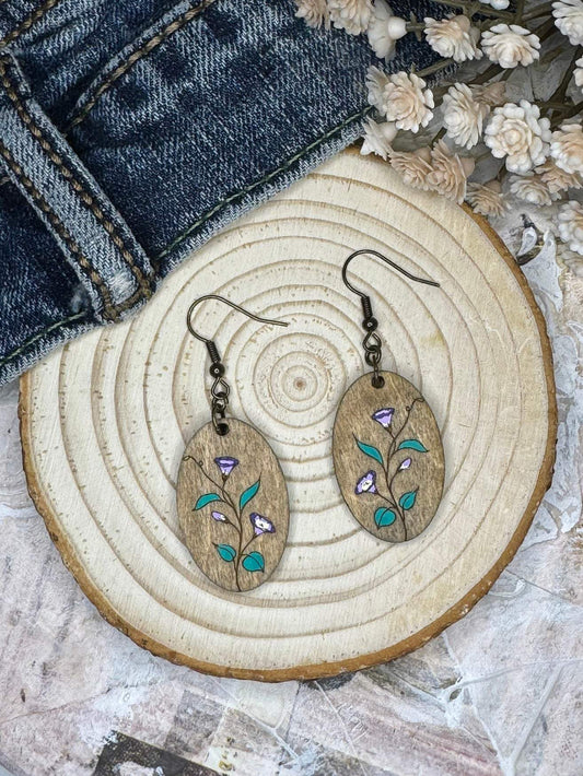 Oval Morning Glory Dangle Earrings