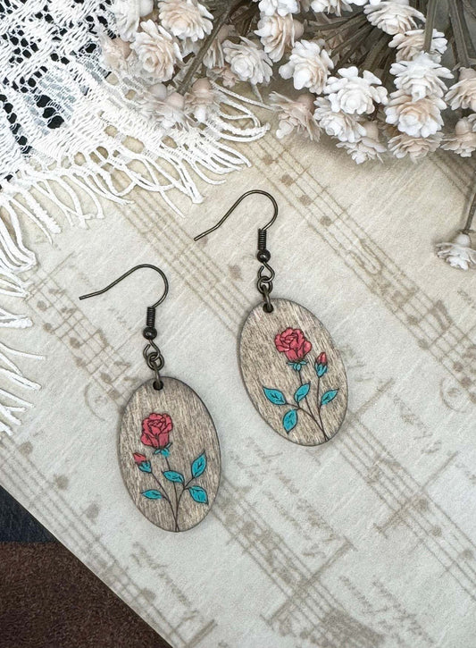 Oval Rose Dangle Earrings