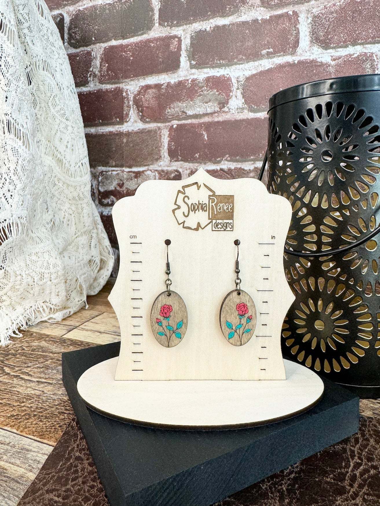 Oval Rose Dangle Earrings