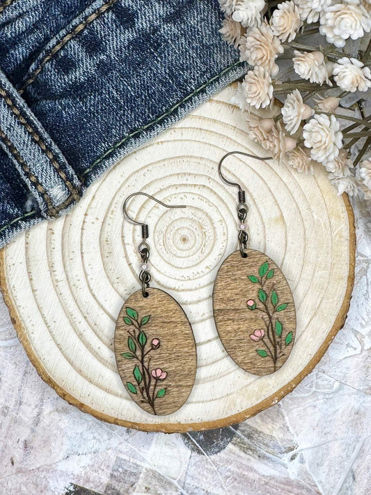 Oval Spring Flower Dangle Earrings